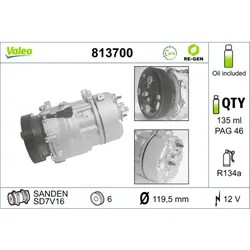 Kompressor Klimaanlage VALEO 813700 für Seat VW Ford Audi Skoda Mercedes-Benz A3