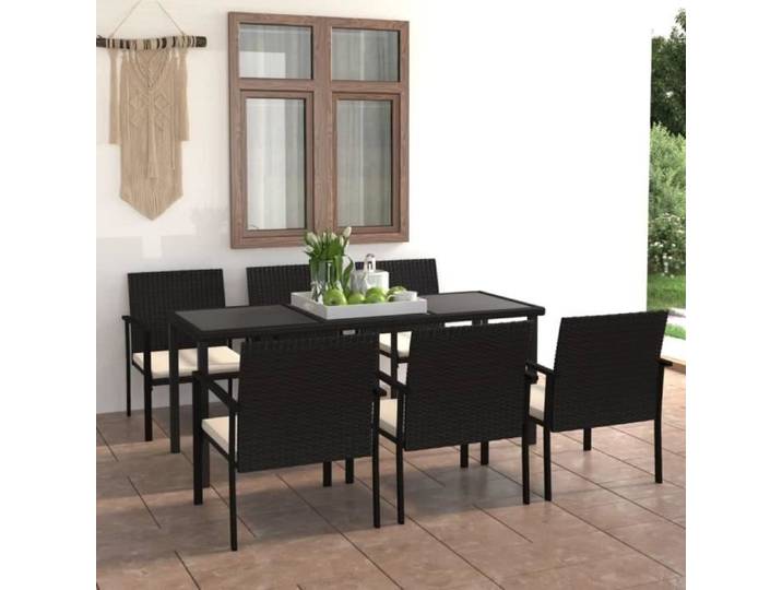 Ensemble de salle à manger de jardin - VIDAXL - 7 pcs - Résine tressée - Noir