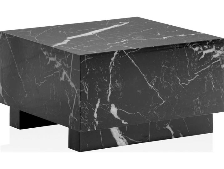 WOHNLING Table basse MONOBLOC 60x60x35 cm Noir brillant avec aspect marbre Table de salon Cube Table basse carrée Table basse Lounge en forme de cube