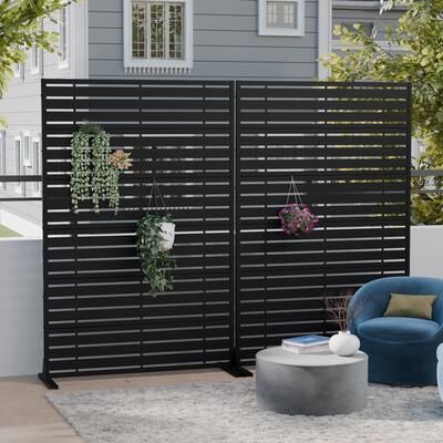 Lirago 2Pcs Metal Privacy Screen Freestanding Outdoor Divider Rust-Proof Galvanized Steel Decorative Fence Panel