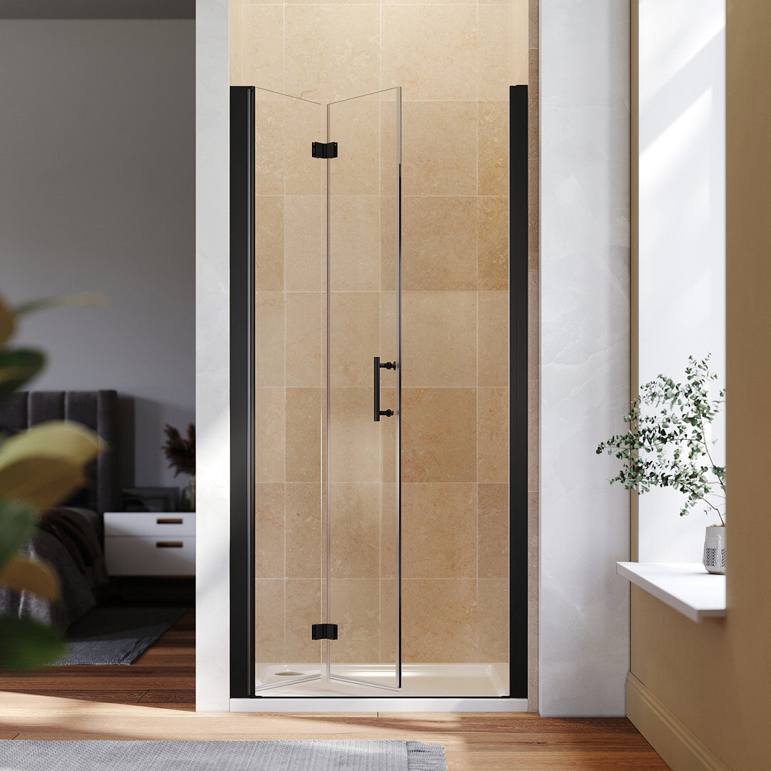 Belfry Bathroom Landeros 4699mm H Hinged Frameless Shower Door with Clear Glass 76"