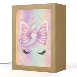 NACHTTISCHLAMPE Einhorn - Glitzer - Regenbogen - Pastell 15x20 cm