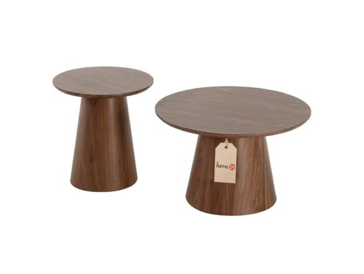 home24 Couchtisch-Set 2-teilig Holzwerkstoff Rund, Eiche Dunkel Dekor, aus MDF foliert, modernes Design