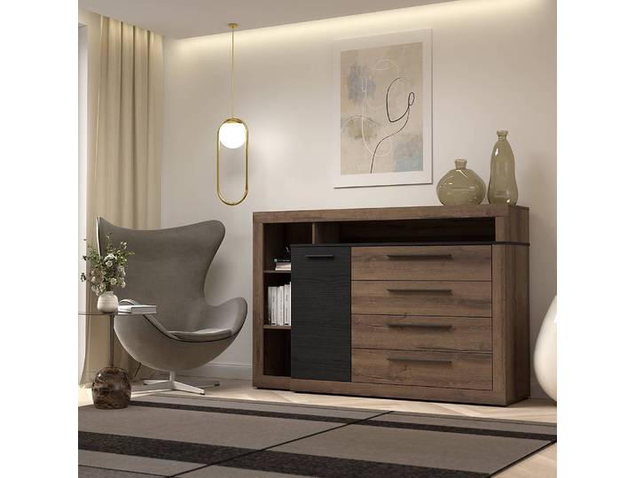 Sideboard 161 x 107 x 43cm Schwarz/Braun