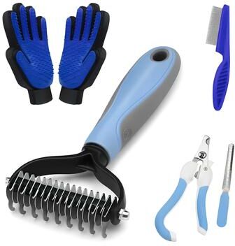 Quick Pick Pro Gentle Dog Deshedding Brush & Cat Grooming Brush Massage Comb For Easy Pet Hair Removal blue