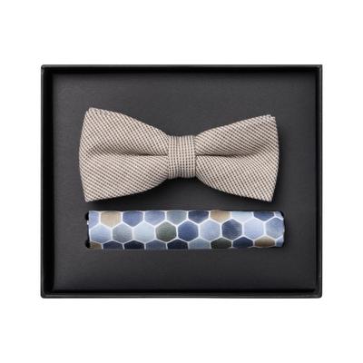 Fliege VENTI "VENTI Set aus Fliege und Einstecktuch gemustert", Herren, beige, 72% Polyester, 20% Viskose, 8% Elasthan, Fliegen