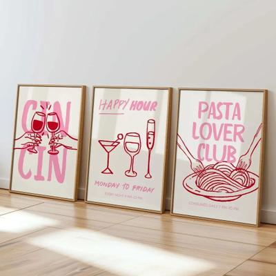 Uplift Essentials Retro Happy Hour Canvas Set 3pc Cin Cin Cheers Wall Art Italian Pasta & Cocktail Prints For Bar Cart & Kitchen Decor set 5 20x30 In
