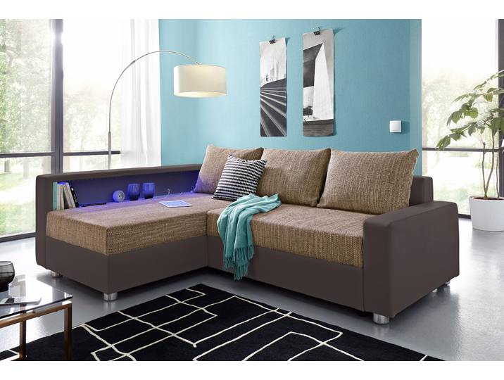 COLLECTION AB Relax L-Form, B: 223 cm Schlaffunktion, Bettkasten, Regal & 1 Zierkissen, optional Licht