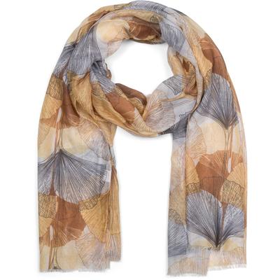 Schal STYLEBREAKER "Langer Schal Ginkgo Leaves", Damen, gelb (gelb, braun), Obermaterial: 100% Viskose CV., Modisch, Modetücher Schal