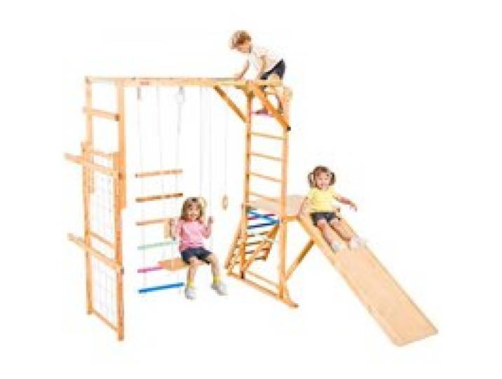 VEVOR Indoor Spielplatz Klettergerüst (8 in 1) aus Holz, 100 kg belastbares Montessori-Kletterspielzeug-Set mit Schaukeln/Klettergerüst/Rutschen/Holzleiter/Strickleiter/Kletternetz/Stange