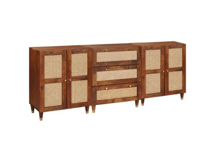 VIHHQGC Sideboard Set 3 STK 180 x 33 x 75 cm Massivholz Mango Braun Massivholz Mango, Braune Ausführung, Stauraum, Modernes Design, Montage erforderlich