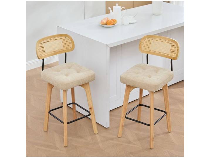 Modenuit Lot de 2 tabourets de bar pivotants 360° kaki dossier en rotin assise chenille