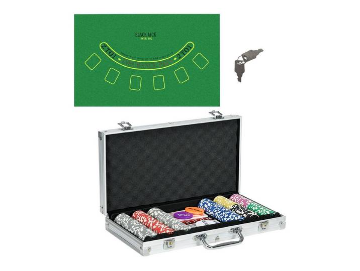 FELIXLEO Spielesammlung Pokerkoffer Set 300 Chips 11 5g Pokerset Schloss 2 Decks 5 Würfeln