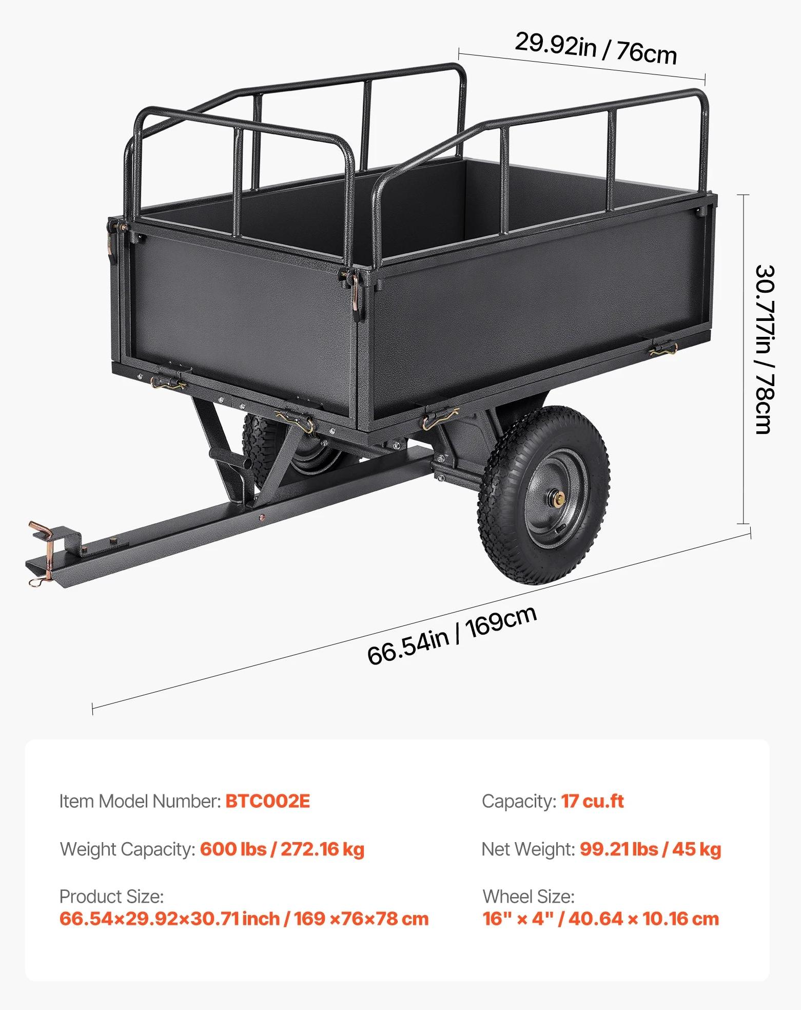 Kipperanhänger - Anhänger für Gartenarbeiten - Kipper - Anhänger für Rasenmäher - ATV-Anhänger - Nutzlast: 600 kg