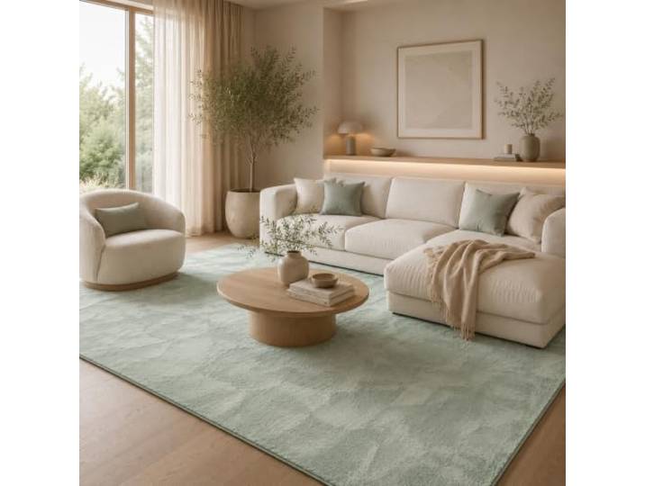 Luxus Fellteppich Pearl Grün – Weicher Kunstfell Hochflor Shaggy Teppich
