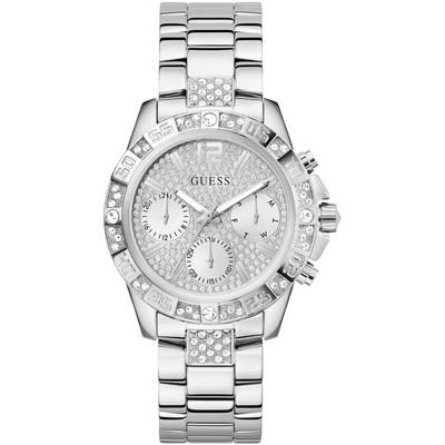 Multifunktionsuhr GUESS "MAJESTY", silber (silberfarben), Armbanduhren, Damen, Quarzuhr, Armbanduhr, Damenuhr, Datum, Edelstahlarmband