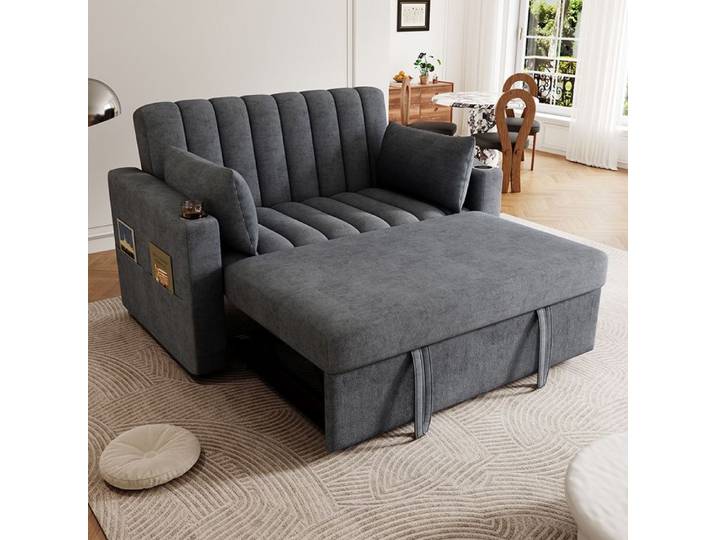 Canapé-lit-2 places-dossier réglable et fonction couchage-canapé multifonctionnel moderne-en Cotton-gris