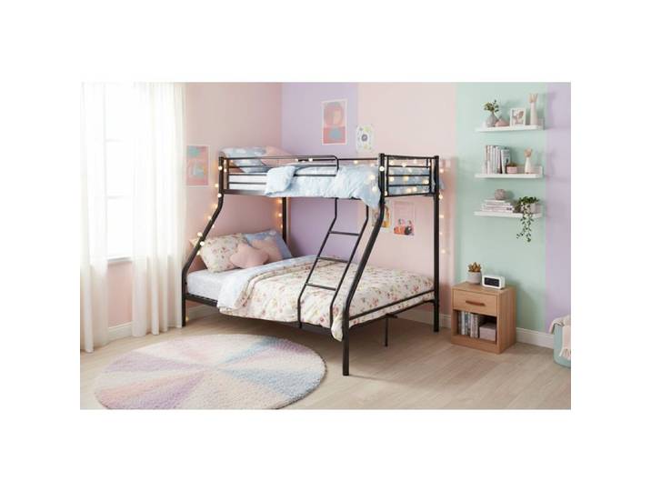 Pack: Lit superposé en métal sommier inclus + 2 Matelas 90/140x190 cm 3 places Noir COSTO