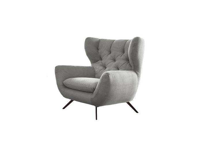 Kawola Sessel Charme Hellgrau Cord, Metall, Echtholz, 100x106x95 cm, Wohnzimmer, Sessel