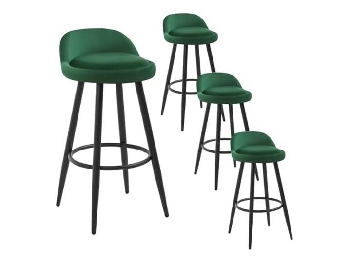 WOLTU Barhocker 4er Set, Hocker mit Rückenlehne, Samt, Dunkelgrün Barstuhl, hoher stuhl mit Fußstütze, Küchenhocker für Bar Küche, Theken Bistros, aus Metall
