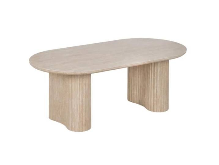Table Basse - Meubles&Design - Table basse THYMORIA ovale pierre beige 120 cm double pieds