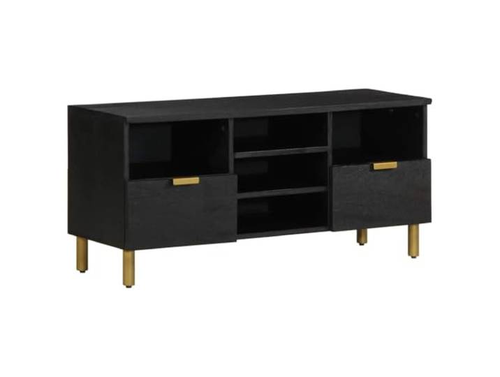 ZXQVLMRS TV-Schrank aus Holzwerkstoff & Mango-Massivholz, Schwarz Stabiles Design, Industrial Style, Viel Stauraum, Pflegeleicht