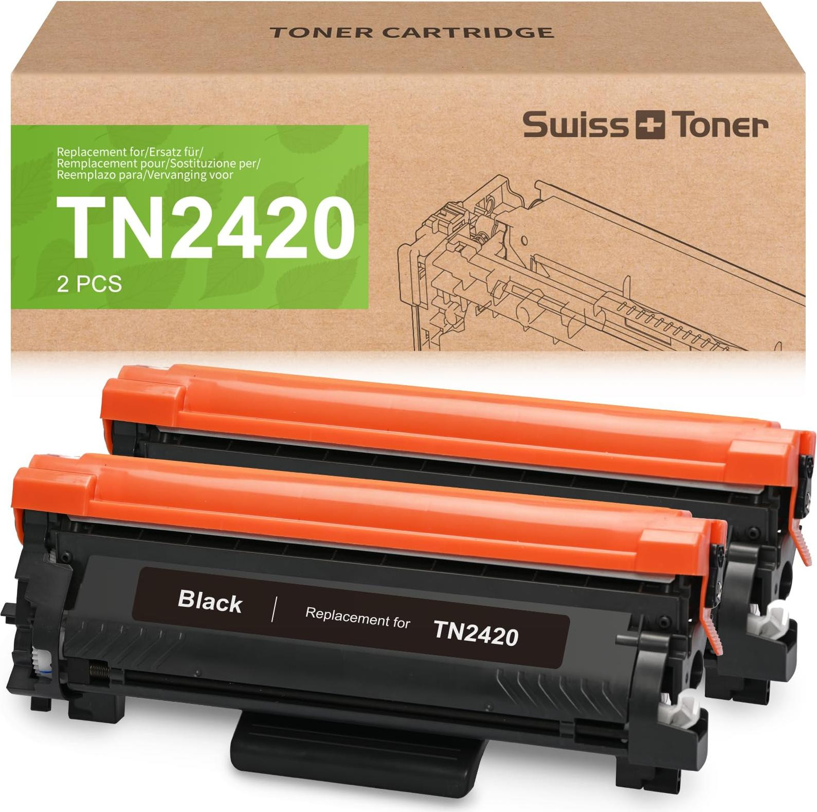 Swiss Toner TN2420 compatibele tonercartridges voor Brother MFC L2710DW, HL-L2350DW, MFC L2730DW en DCP-L2530DW, 2 stuks