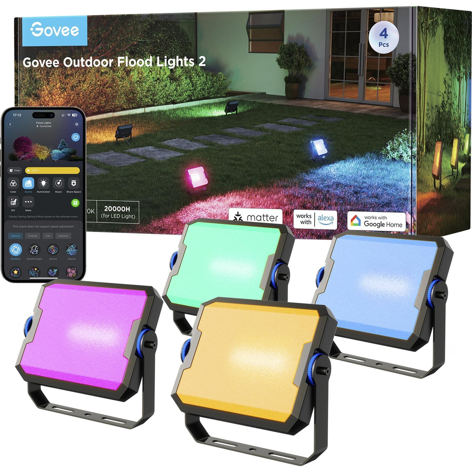 Govee Set van 4 LED-floodlights voor in de tuin