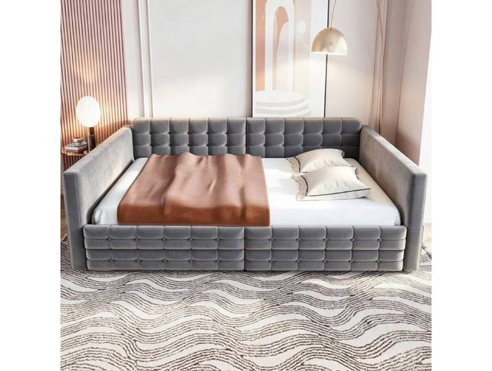 Lit rembourré 140x190 Gris Velours rembourré avec tiroirs rangement pour adulte design moderne