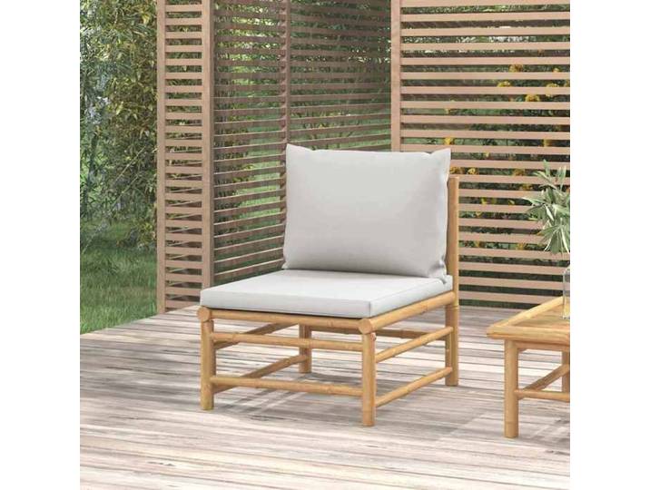 VIDAXL Canapé central de jardin(1 pc) - 1 PLACE - avec coussins - gris clair bambou 55x69x65 cm M11613