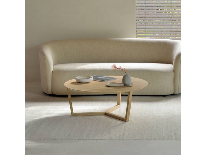 Ethnicraft Ronde Salontafel Tripod Gevernist Eikenhout, 96cm - Naturel
