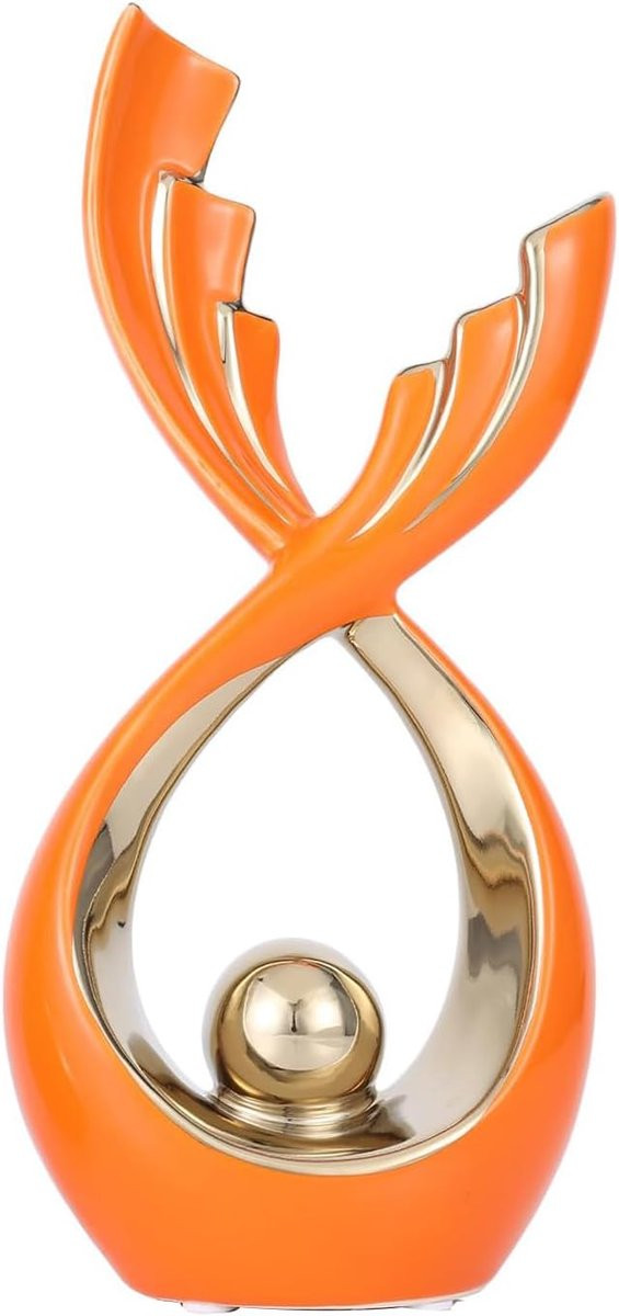 Handgemaakt Oranje Keramisch Abstract Beeldje voor Tafeldecoratie - H28 x B16 cm