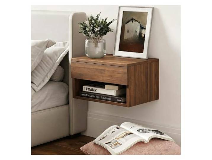 PQPQLI Schwebender Nachttisch, Moderner Wandnachttisch Nachtschrank Mit Schublade Und Offenem Fach, Beistelltisch Für Schlafzimmer, Platzsparende(Walnut)