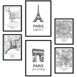 POSTER Set Mit 6 Drucke Von Frankreich Von Karten In Schwarz Weiß A3 & A4 Rahmenlos
