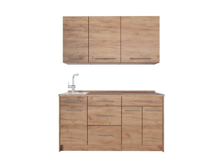 Vicco Küchenzeile Fame-Line, Goldkraft Eiche/Goldkraft Eiche, 150 cm Arbeitsplatte Go...