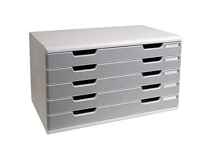 Exacompta - Réf. 322041D - MODULO A3 - Caisson 5 tiroirs fermés pour documents A3+ - Dimensions extérieures : Profondeur 35 x largeur 57\,6 x Hauteur 32 cm - Gris lumière/granit