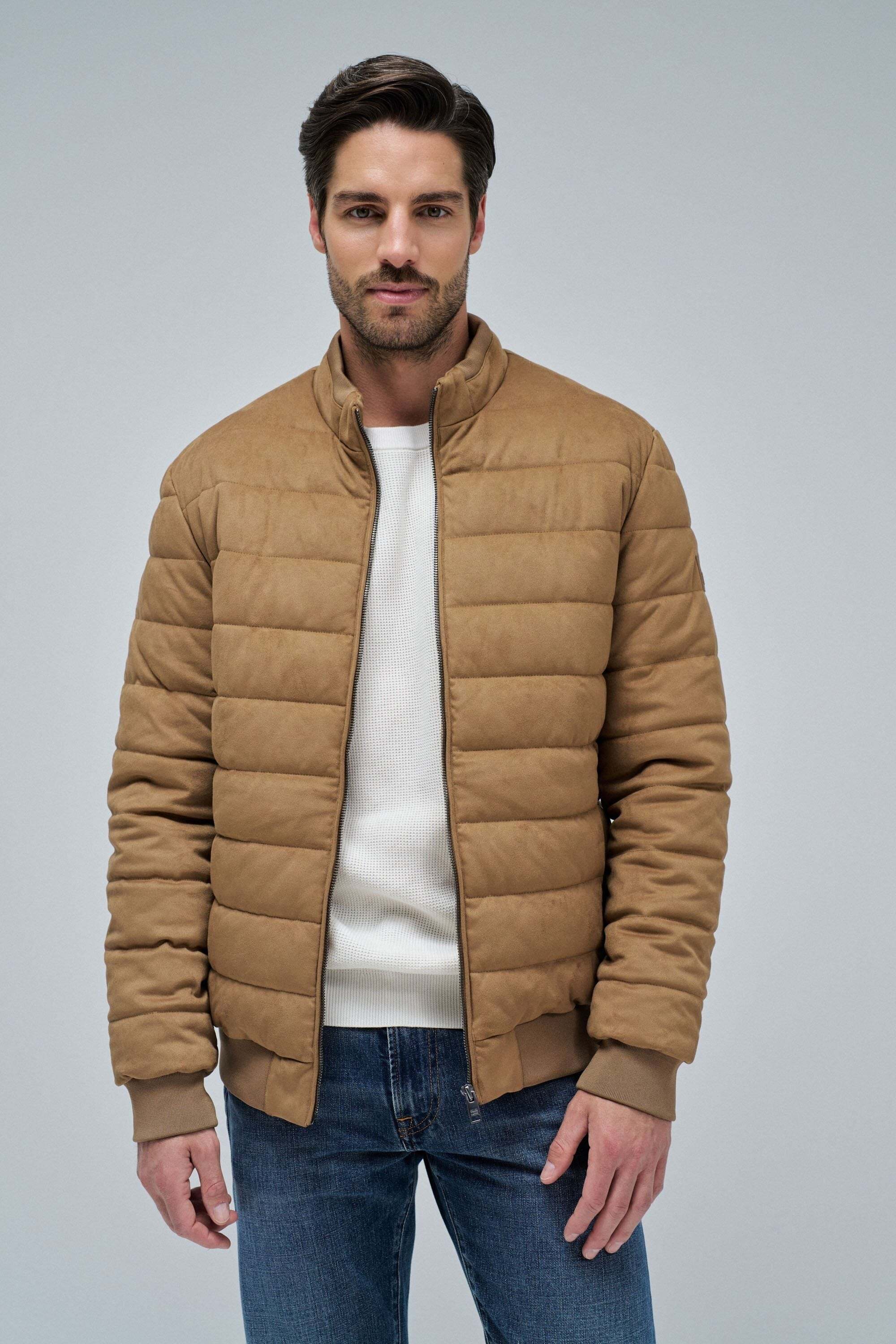 Steppjacke SALSA "Salsa Jeans Steppjacke Suede Puffer Bomber Jacket", Herren, Gr. M, braun, Obermaterial: 90% Polyester PES. 10% Elasthan EL., Jacken Steppjacke braun M