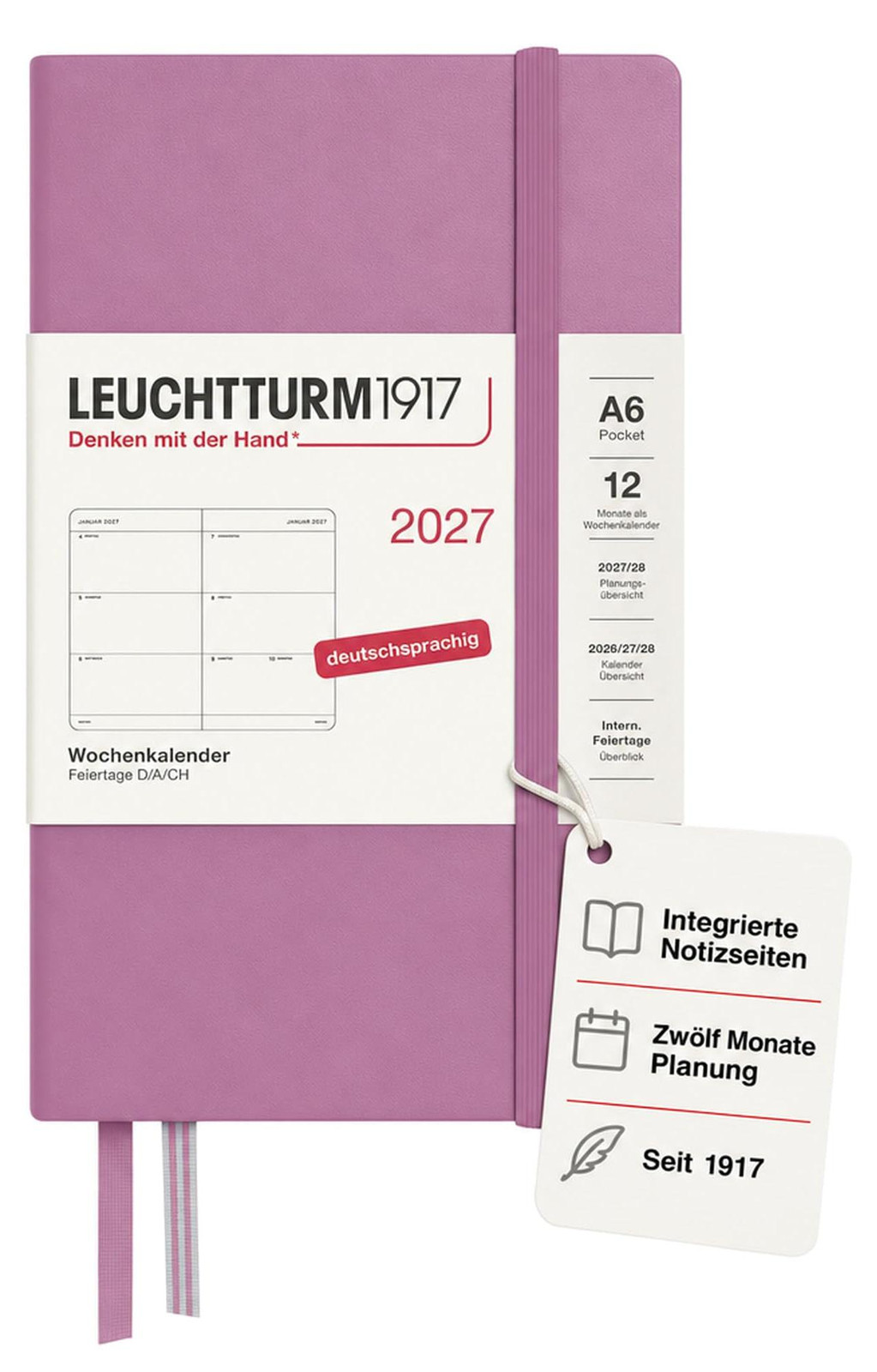 Leuchtturm1917 Wekelijks agenda 2027, zakformaat A6, Duits, poederroze, hardcover