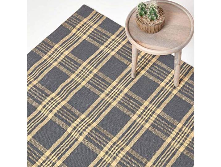 Homescapes Teppich Douglas mit traditionellem Tartan-Muster aus Schottland, Rutschfester Wollteppich 120 x 170 cm, grau-gelb Schottenkaro