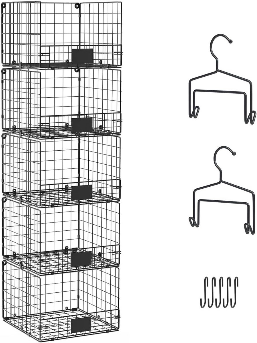 Wandmontage schoenenrek met 5 lagen en S-haken voor kleding en accessoires