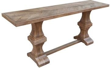 Buku Direct Solid Mango Wood Chevron Console Table – Chevron Pattern, Distressed Natural Finish, Warm Minimalist Entryway Accent