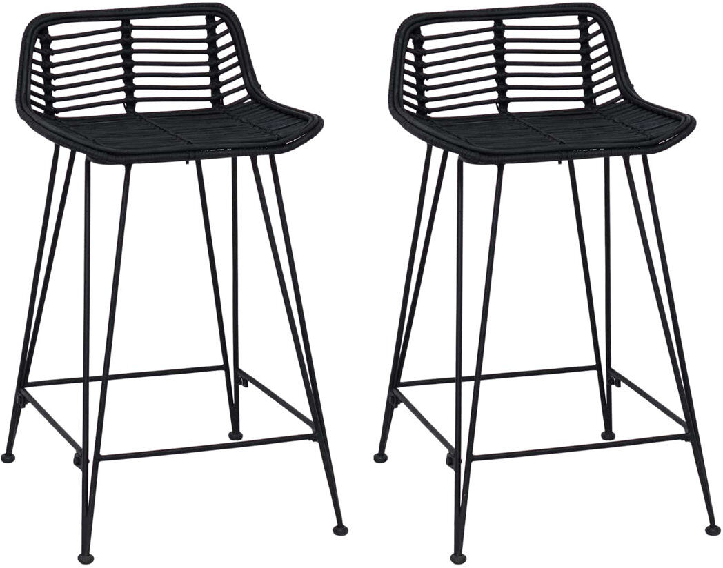 17 Stories Wicker Bar Stool with Steel Frame Black 76cm H X 44cm W X 45cm D