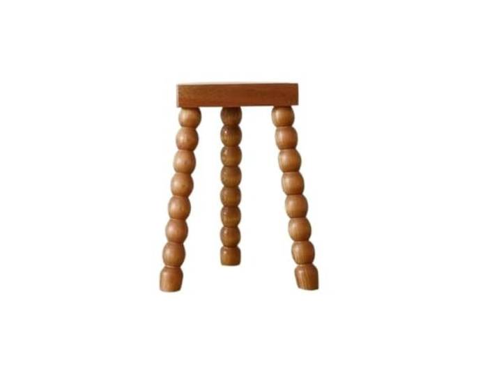 Niedriger Hocker Im Retro-Stil Aus Massivem Holz, Antiker Beistelltisch Nachttische, runder Hocker, Schuhwechselhocker, Make-up-Hocker(Light teak color)