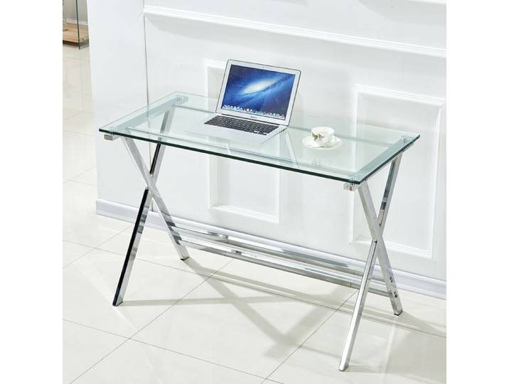 Bureau d'ordinateur en verre transparent avec coins arrondis 110x55cm pour bureau à domicile et salon également comme table canapé
