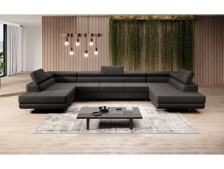 Designer Sofa Taormina mit Schlaf- und Klappfunktion in Bouclé - Grau - Bouclé - Luxusbetten24