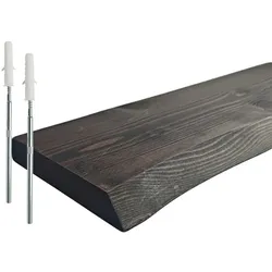 Relaxdays Wandregal Massivholz Baumkante Schwarz