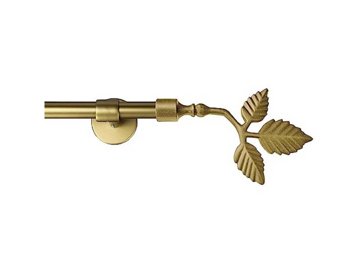 Garesa Gardinenstange Sheet Ø 16mm, 1-läufig, Gold, matt I Stabile Vorhangstange ohne Ringe I Mit Endkopf Blatt I Auch für mittelschwere Vorhänge I 460cm