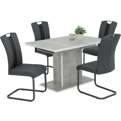 Essgruppe HELA "DONAU", grau (betonoptik, weiß, anthrazit, grau, grau, grau), Kunstleder Webstoff, Einlegeplatte, Betonoptik/Weiß,Anthrazit/Grau, Holzwerkstoff, Kunstleder, Metall, Stoff, Sitzmöbel-Sets, Essgruppe,...