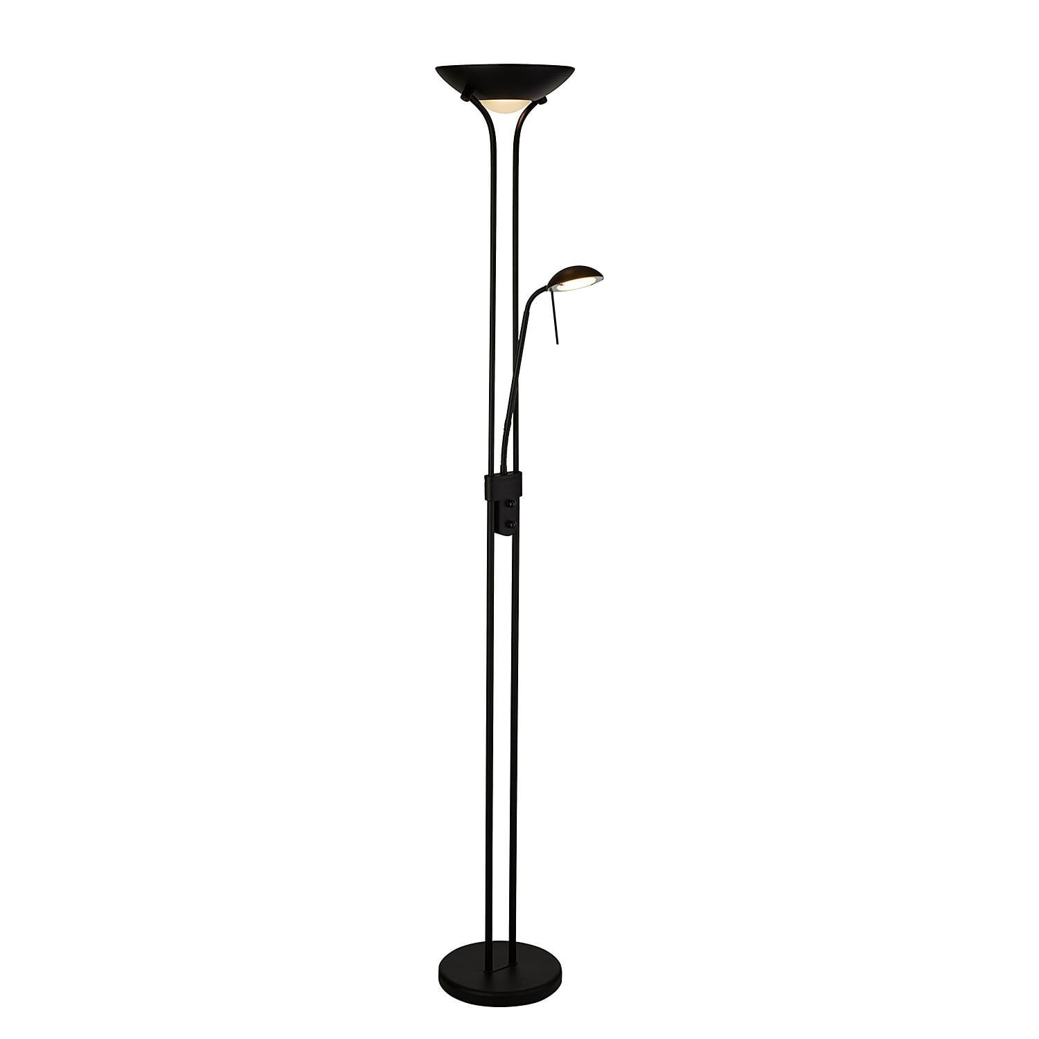 Mother & Child Searchlight Vloer leeslamp zwart met transparant glas en metaal, Hoogte: 180 cm, Breedte: 25 cm