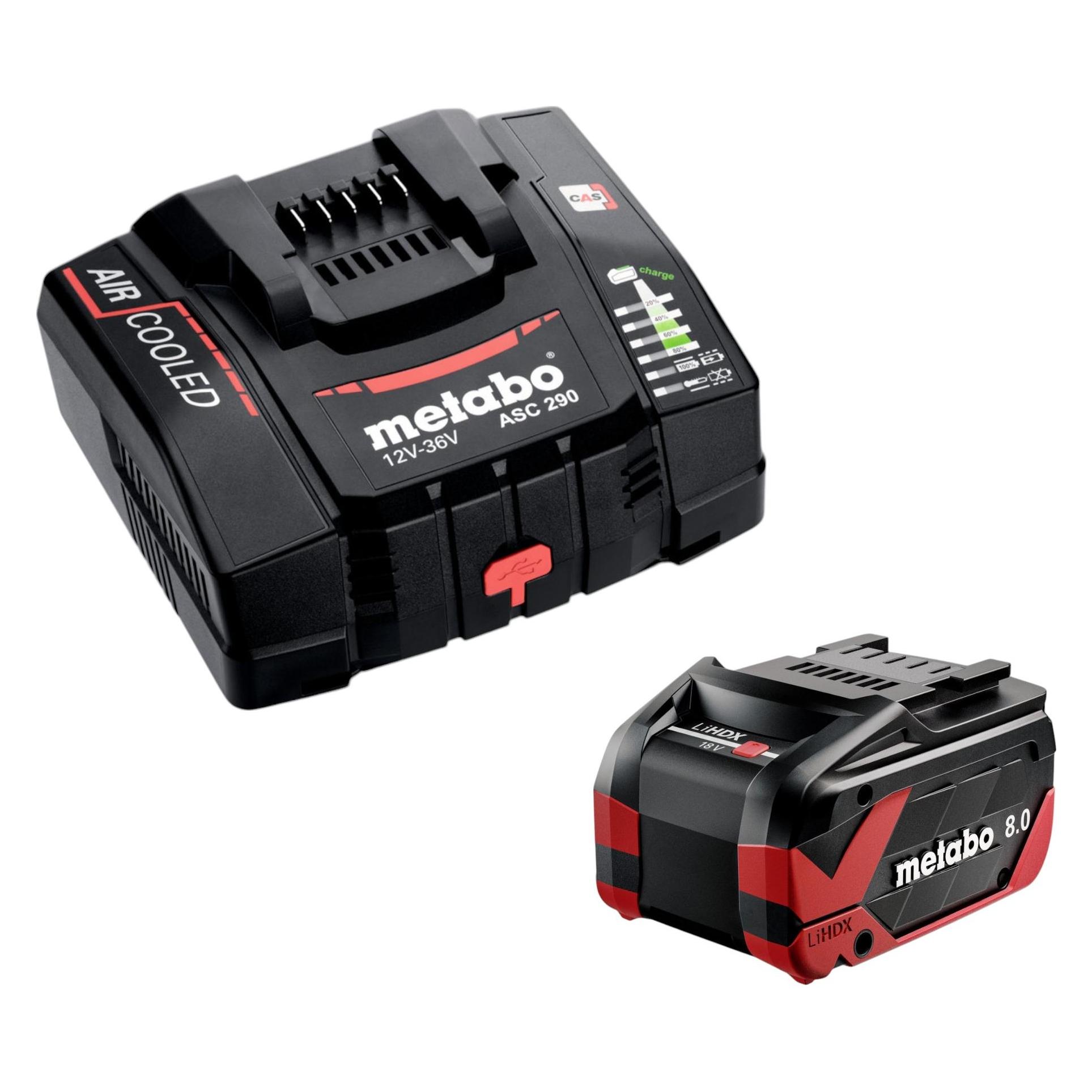 Metabo Basis Set 1x LiHDX Akkupack 18 V 8,0 Ah Akku ( 624975000 ) + ASC 290 Ladegerät ( 627370000 ) (18 V) (53899679)